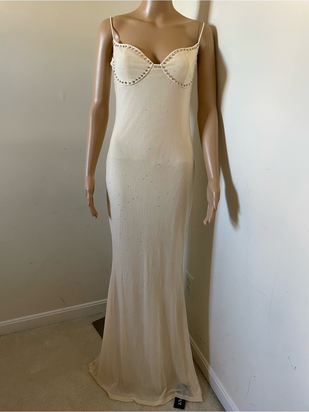 Women’s Cream Rhinestone Embellished Maxi Dress Size M